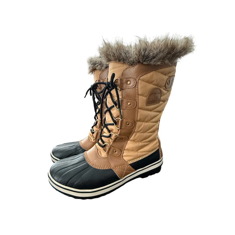 Sorel Tofino II Women Size 11 Tan Faux Fur Waterproof Snow Boots NL2332-373 Fawn